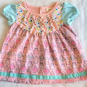Adorable Matilda Jane Baby Dress - Pink and Mint, Sz 12M